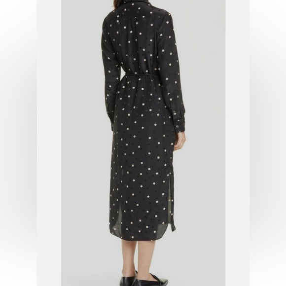 Theory Women's Black Cream Square Dot Long Sleeve Belted Silk Shirt Midi Dress S - Picture 10 of 10